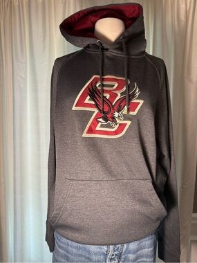 Men's Charcoal Hoodie with Maroon Boston College Embroidered Logo